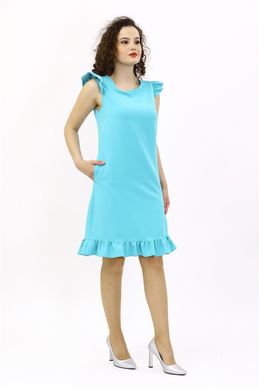 Fırfırlı Elbise-Turkuaz Önder Özsoy 9011100 Fırfırlı Elbise