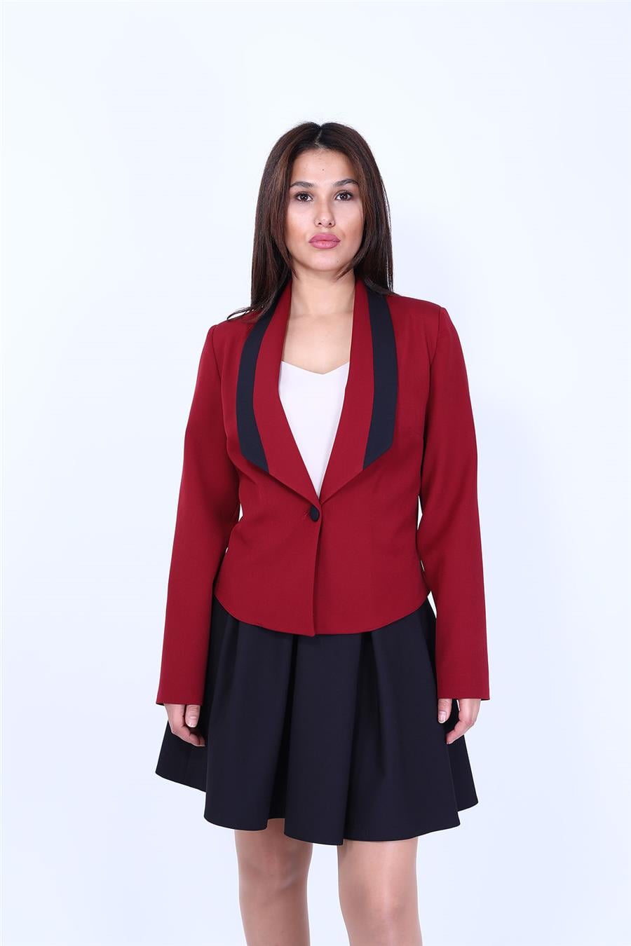 Garnili Klasik Modern Ceket & Kısa Pileli Kloş Etek Kadın Takım Elbise-Lacivert Önder Özsoy 3030542 Etek Ceket Takım