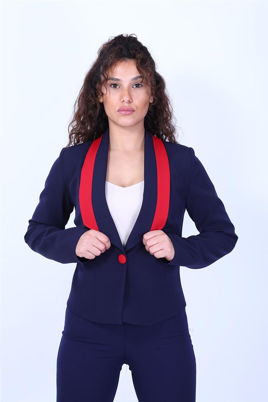 Garnili Klasik Modern Kadın Ceket-Lacivert Önder Özsoy 1130100 Kısa Ceket