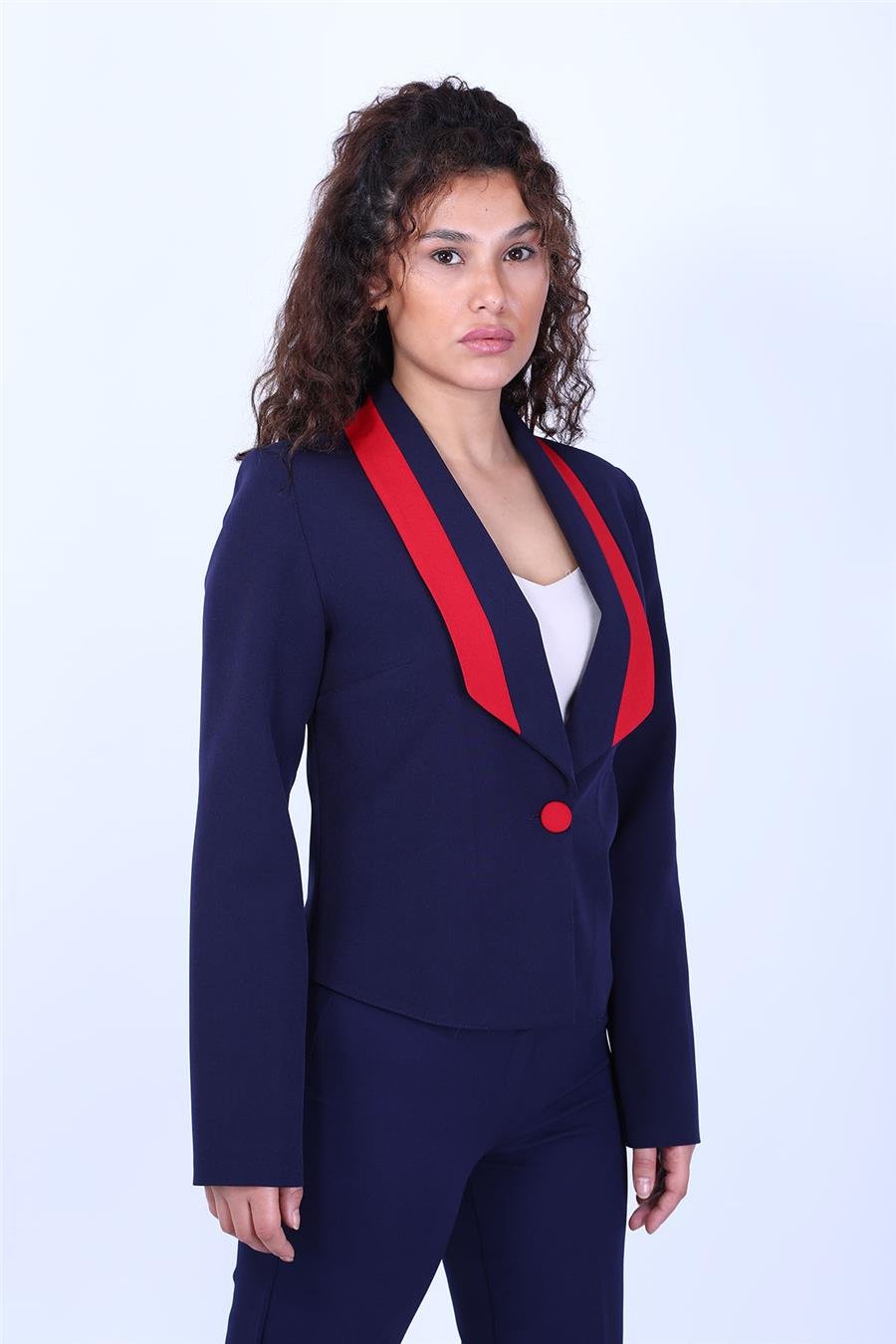 Garnili Klasik Modern Kadın Ceket-Lacivert Önder Özsoy 1130100 Kısa Ceket