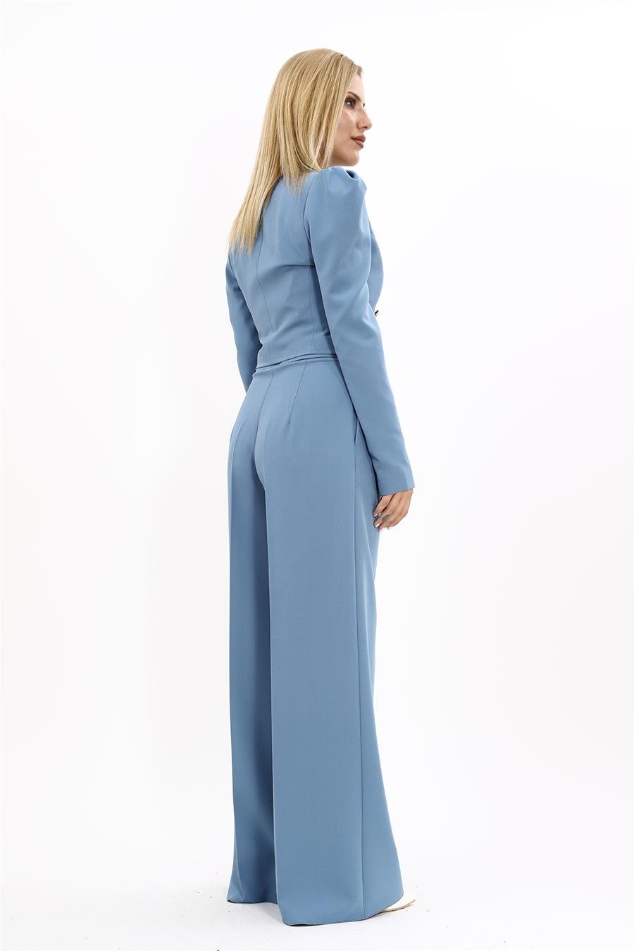 Gömlek Yaka Kısa Ceket & Erkek Yaka Drape Kollu Kısa Ceket-Deniz Önder Özsoy 1057521 Drape Ceket & Yüksek Bel Pileli Bol Paça Pantolon Takım