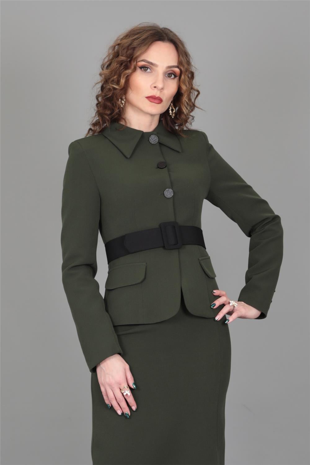 Gömlek Yaka Klasik Ceket-Haki Önder Özsoy 1054100 Peplum Ceket