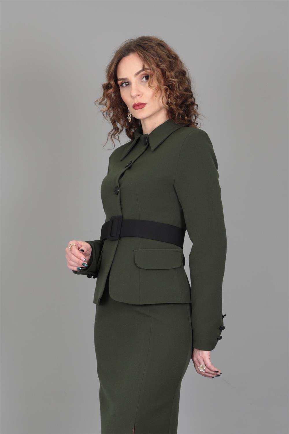 Gömlek Yaka Klasik Ceket-Haki Önder Özsoy 1054100 Peplum Ceket