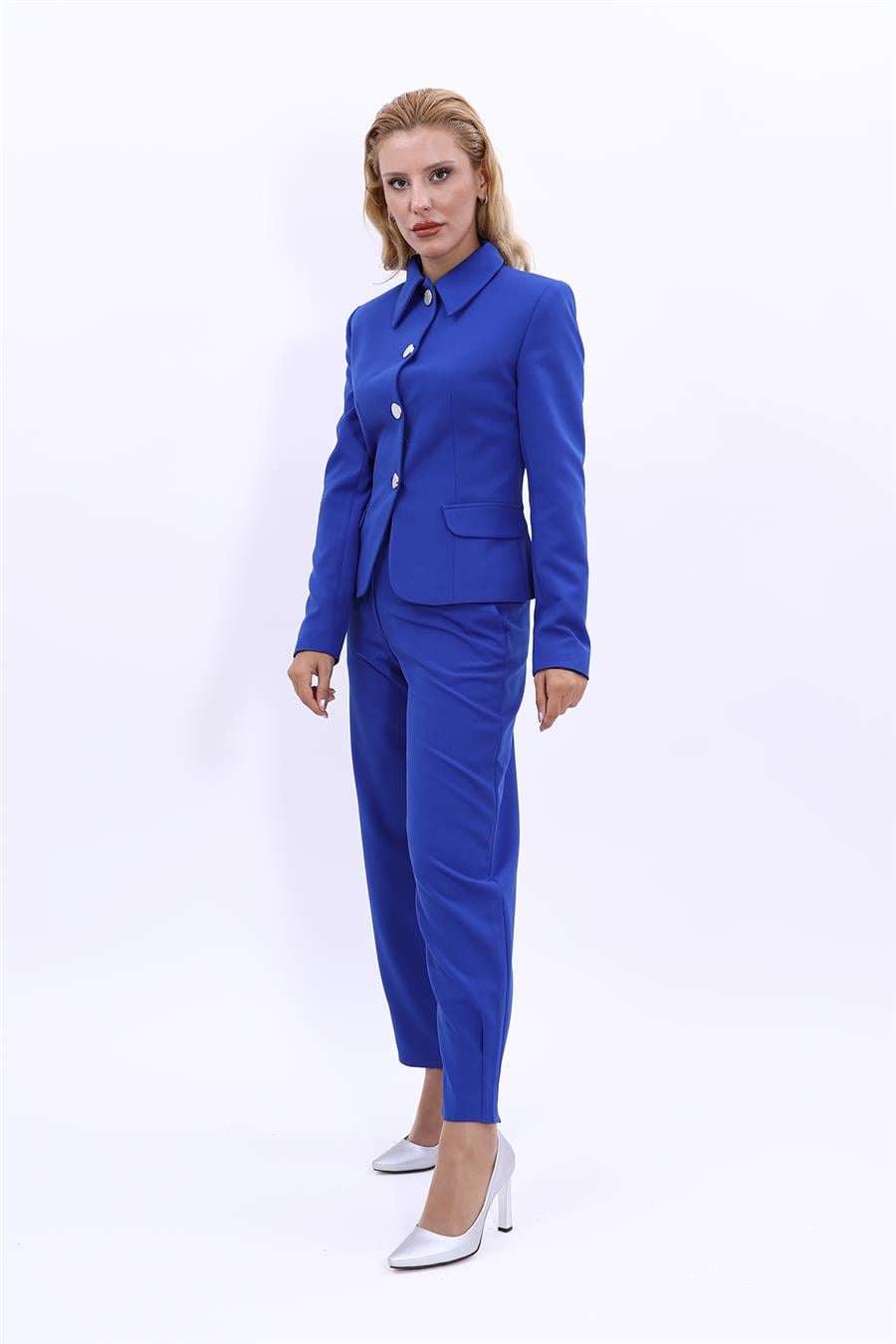 Gömlek Yaka Klasik Ceket &  Paçası Pileli Pantolon-Saks Önder Özsoy 1054532 Peplum Ceket & Pile Paçalı Pantolon Takım