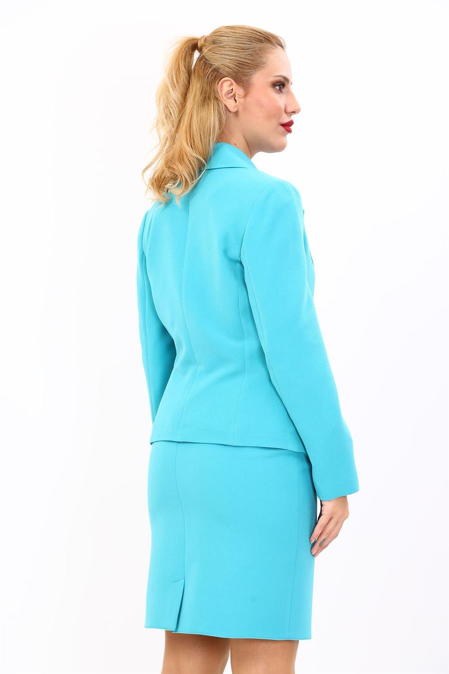 Gömlek Yaka Klasik Ceket-Turkuaz Önder Özsoy 1054100 Peplum Ceket