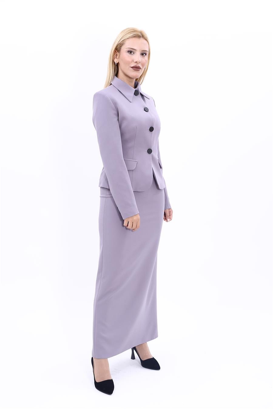 Gömlek Yaka Klasik Ceket &  Uzun Düz Dar Etek-Antrasit Önder Özsoy 1054553 Peplum Ceket & Uzun Kalem Etek Takım