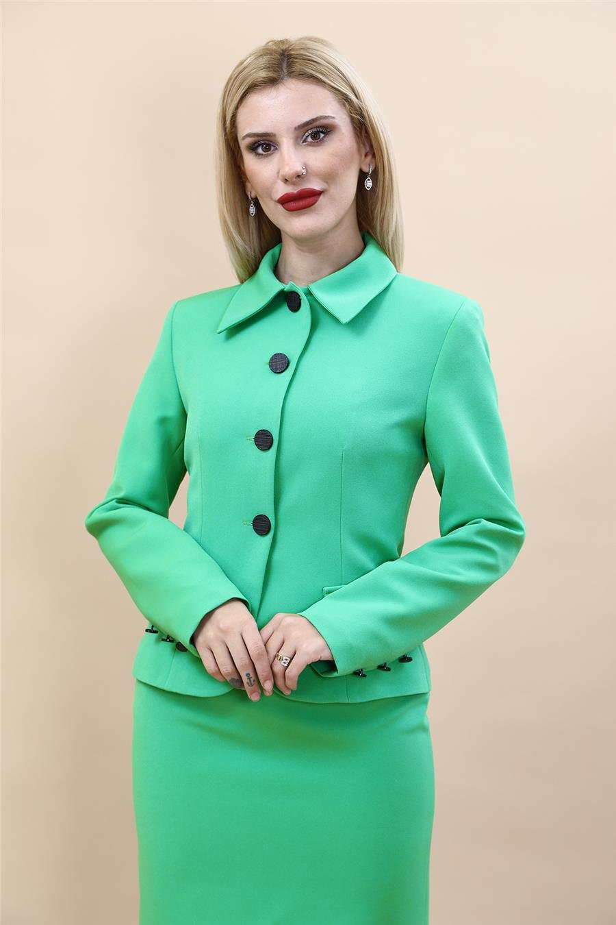 Gömlek Yaka Klasik Ceket-Yeşil Önder Özsoy 1054100 Peplum Ceket