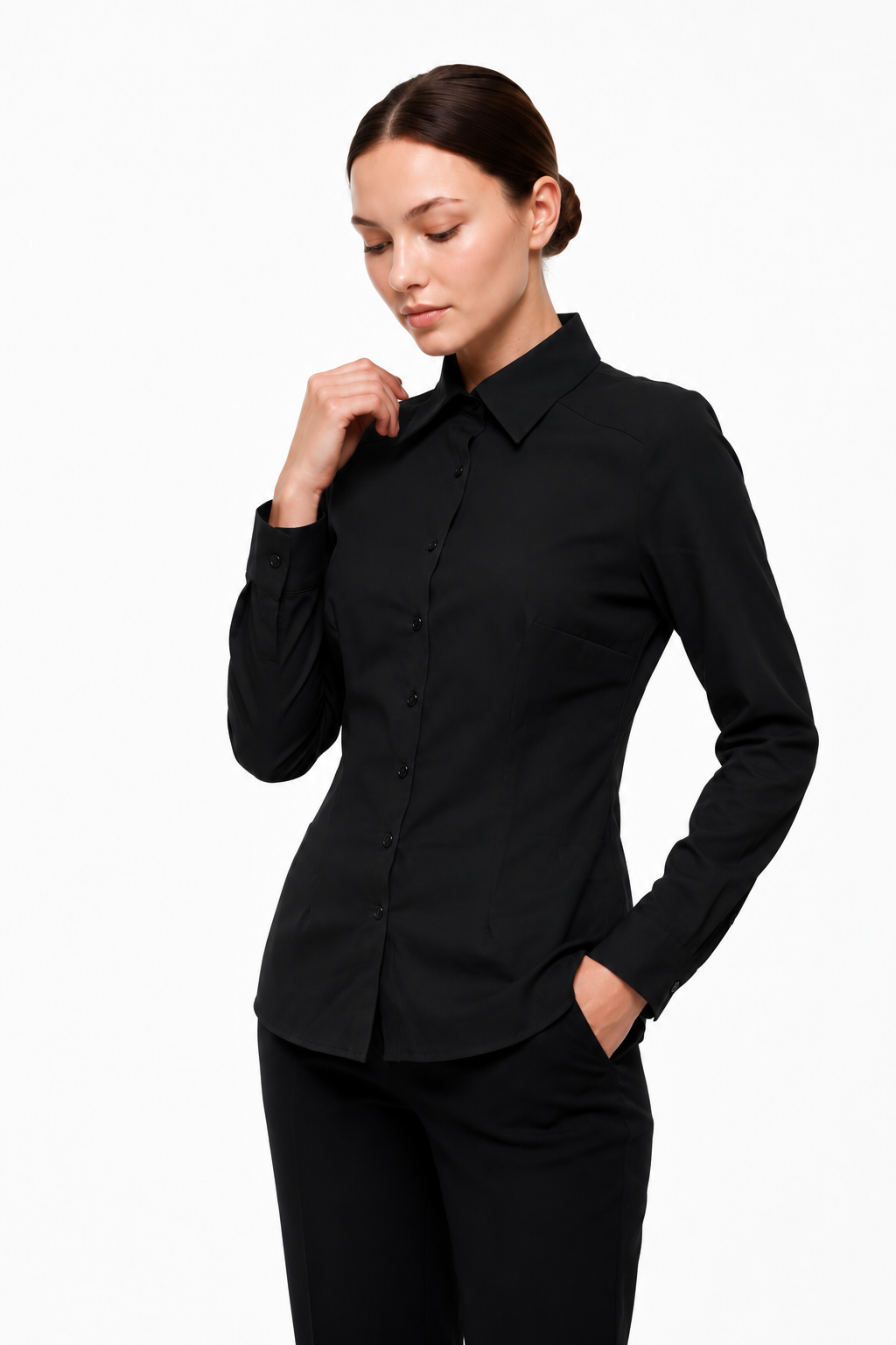 Kadın Slim Fit Dar Kesim Vucuda Oturan Uzun Kollu Basic Gömlek 3528100-Siyah Önder Özsoy 3528100 Gömlek