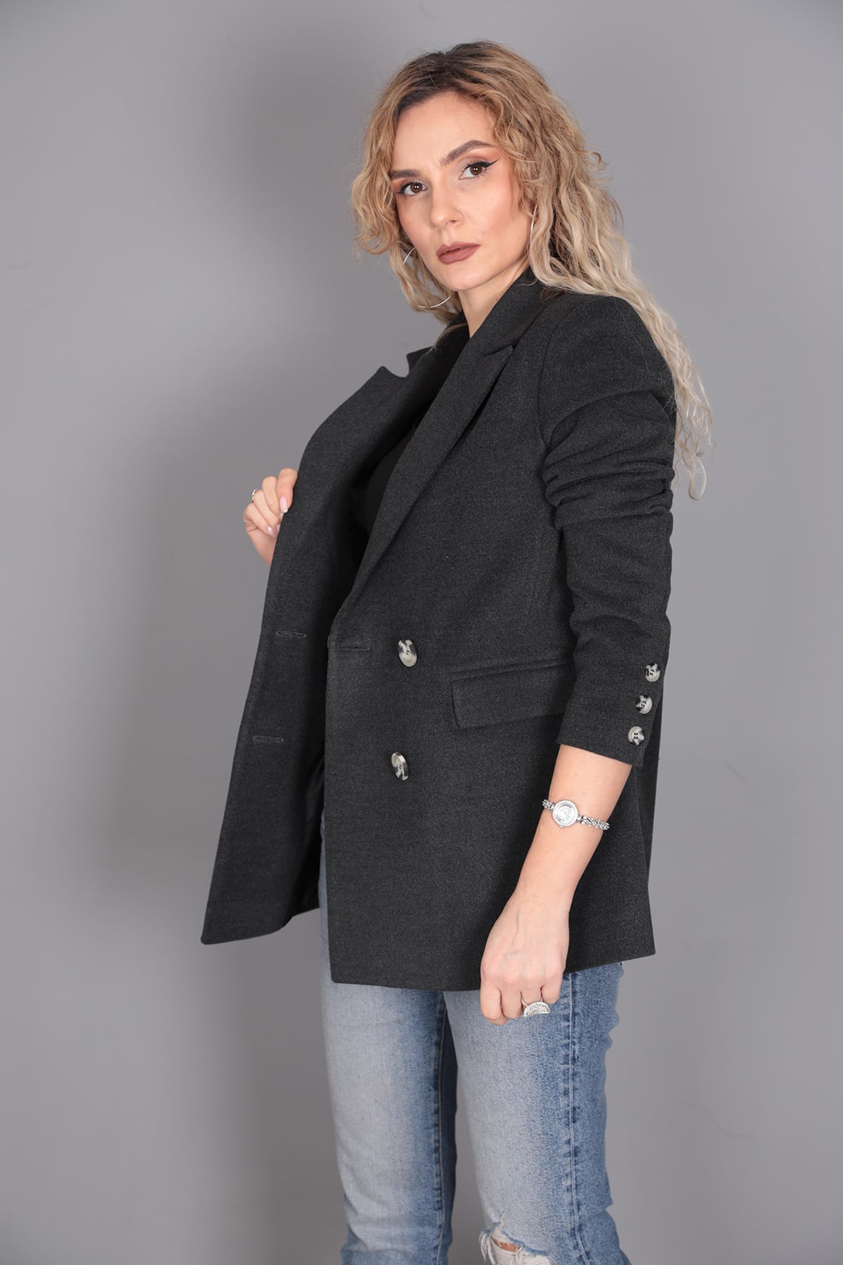 Kaşe Oversıze Blazer Ceket-Füme Önder Özsoy 1068100 Ceket