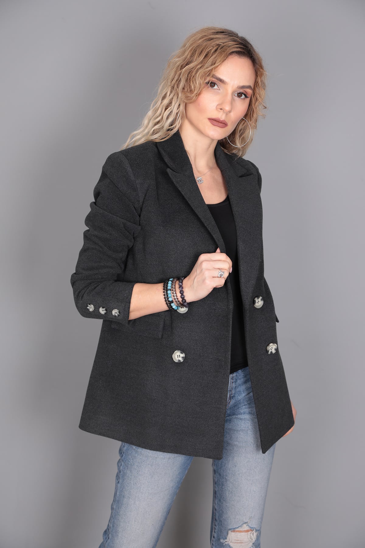 Kaşe Oversıze Blazer Ceket-Füme Önder Özsoy 1068100 Ceket