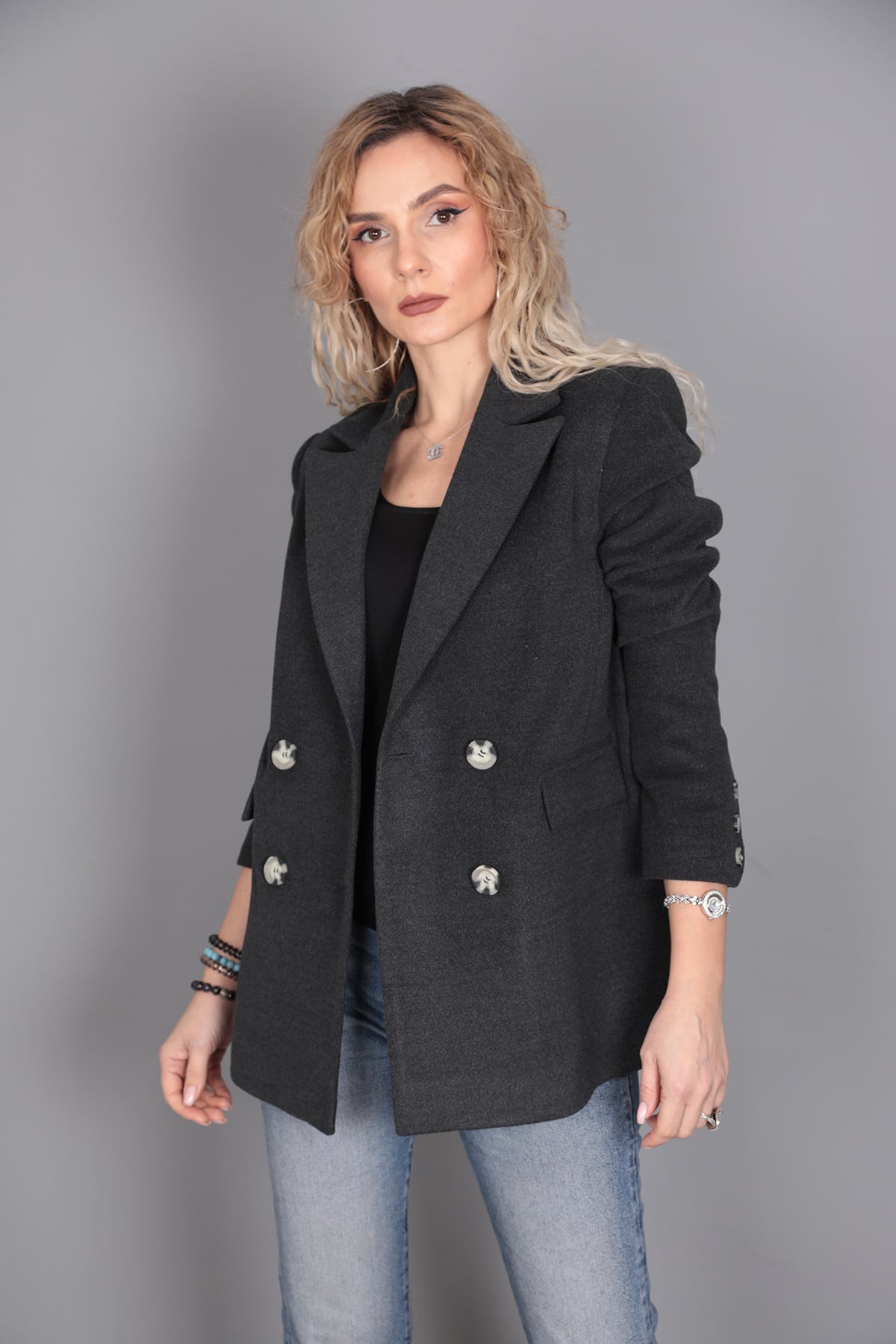 Kaşe Oversıze Blazer Ceket-Füme Önder Özsoy 1068100 Ceket
