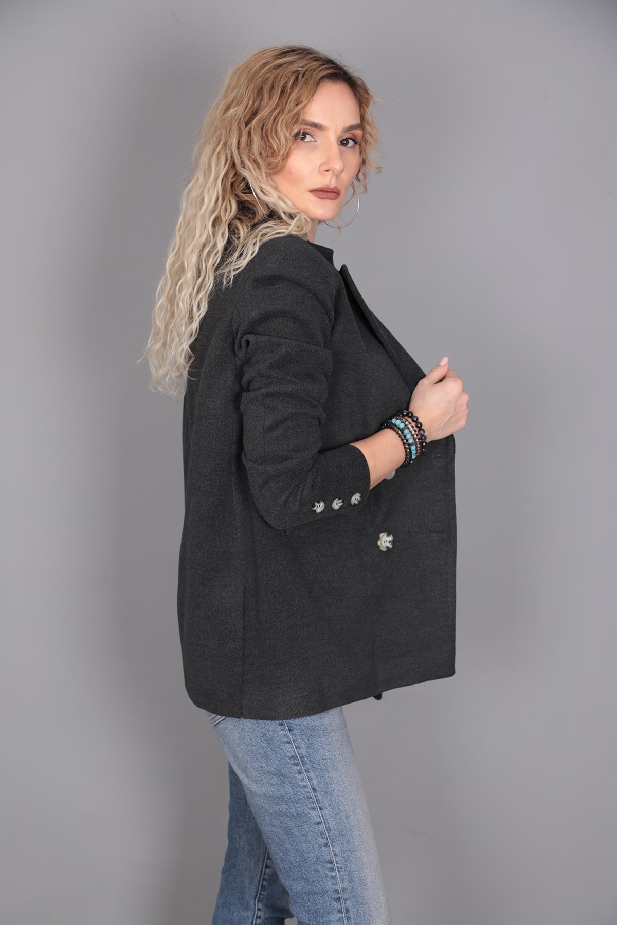 Kaşe Oversıze Blazer Ceket-Füme Önder Özsoy 1068100 Ceket