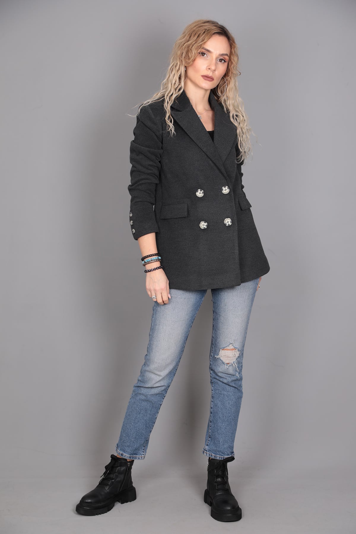 Kaşe Oversıze Blazer Ceket-Füme Önder Özsoy 1068100 Ceket