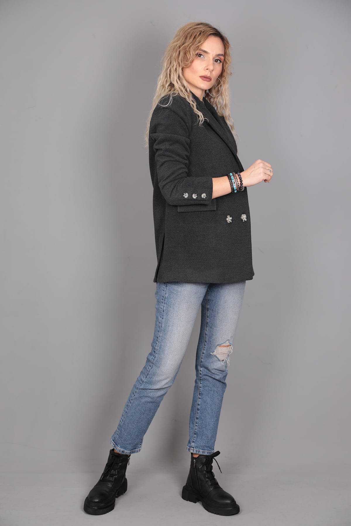 Kaşe Oversıze Blazer Ceket-Füme Önder Özsoy 1068100 Ceket
