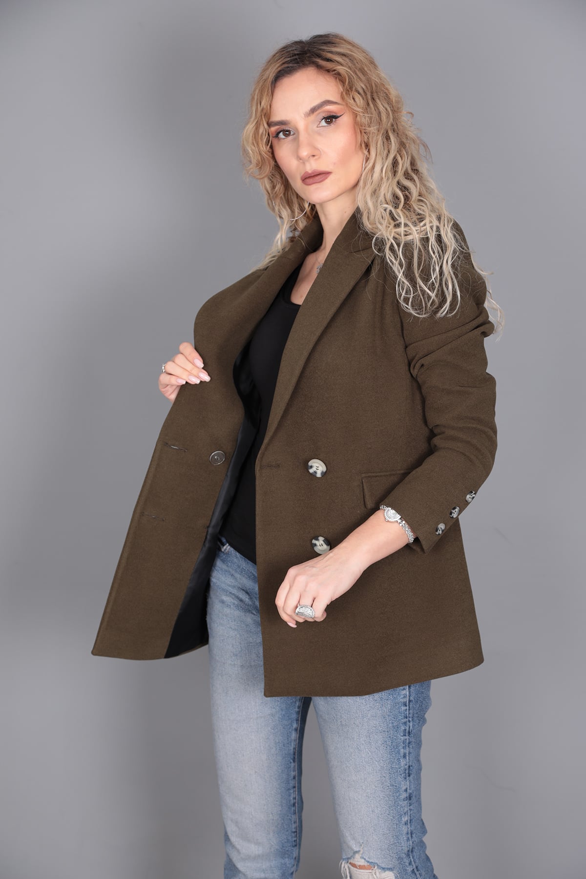 Kaşe Oversıze Blazer Ceket-Haki Önder Özsoy 1068100 Ceket