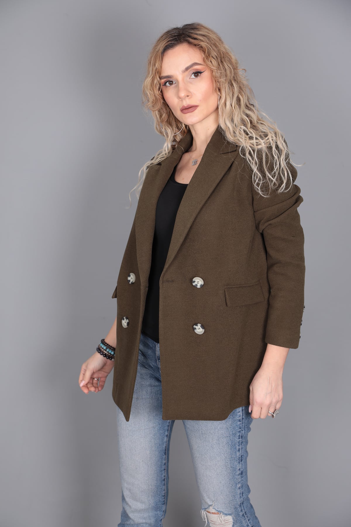 Kaşe Oversıze Blazer Ceket-Haki Önder Özsoy 1068100 Ceket