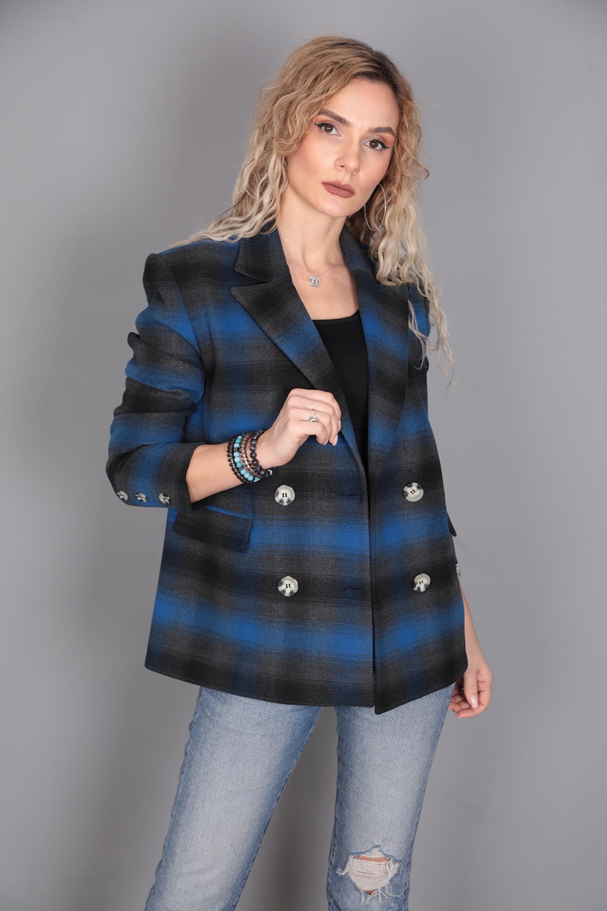 Kaşe Oversıze Blazer Ceket-İndigo Önder Özsoy 1068100 Ceket