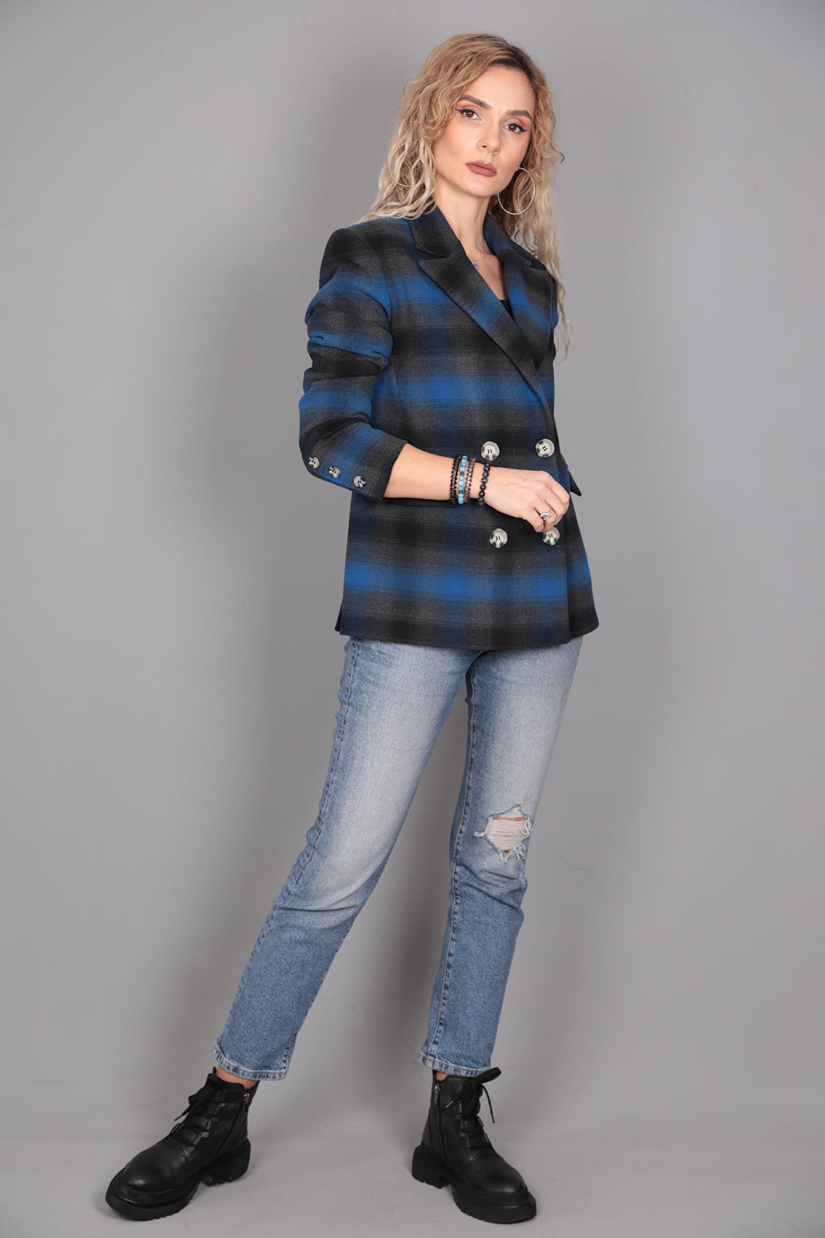 Kaşe Oversıze Blazer Ceket-İndigo Önder Özsoy 1068100 Ceket