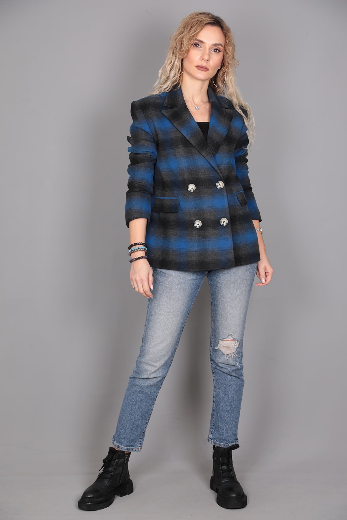 Kaşe Oversıze Blazer Ceket-İndigo Önder Özsoy 1068100 Ceket