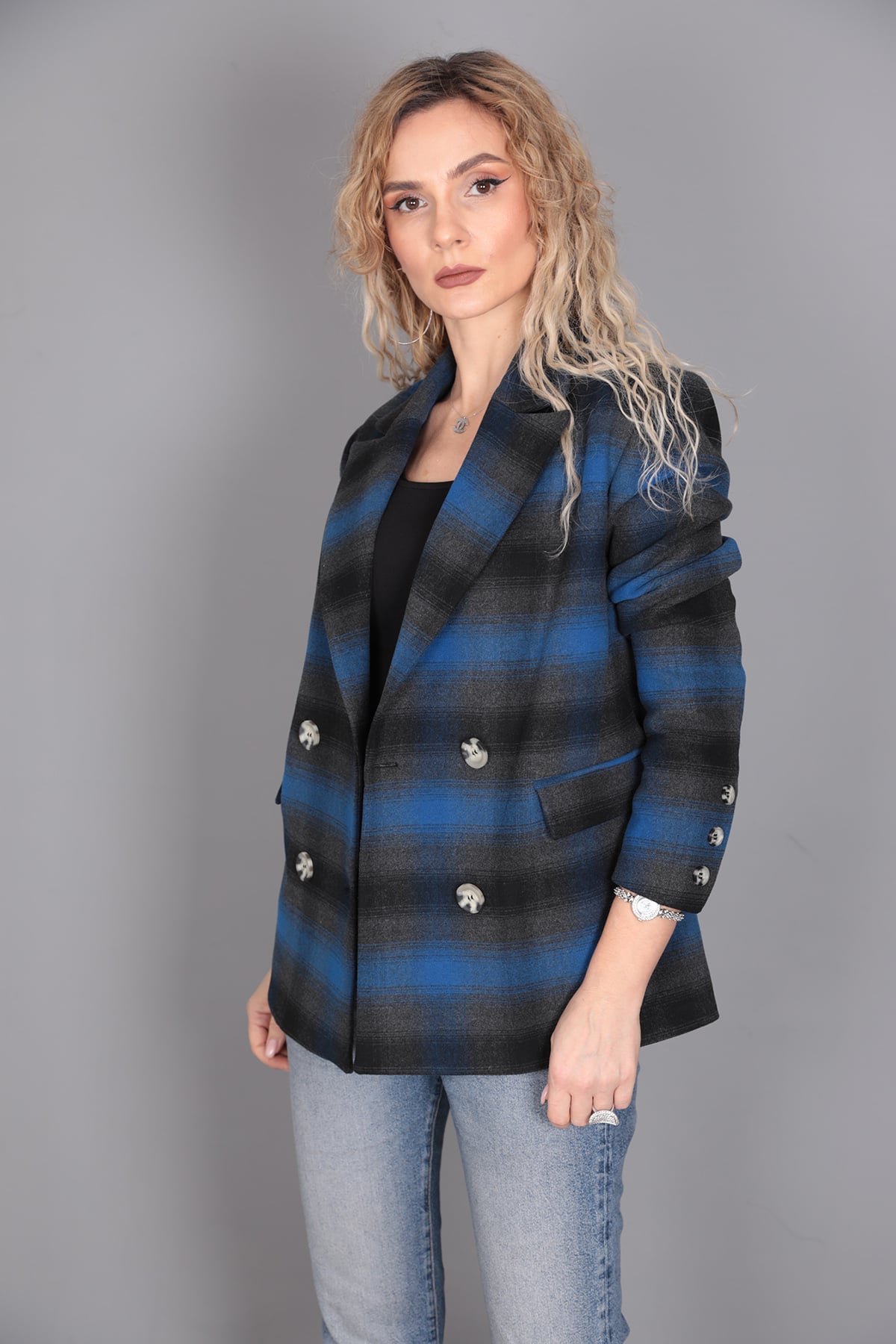 Kaşe Oversıze Blazer Ceket-İndigo Önder Özsoy 1068100 Ceket