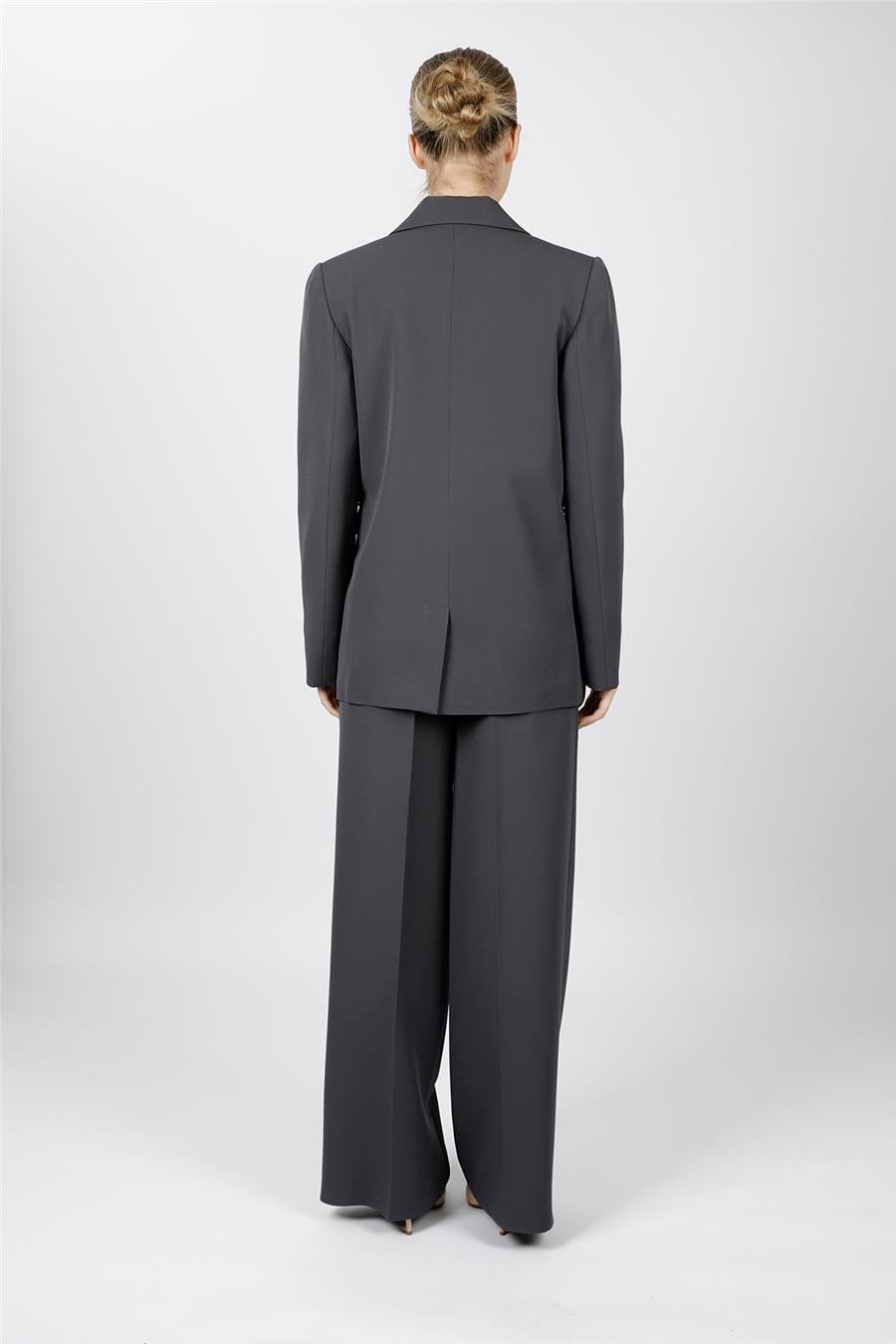 Oversize Tek Düğme Klasik Ceket & Cepli Klasik Palazzo Kadın Pantolon-Füme Önder Özsoy 1197522 Pantolon Ceket Takım