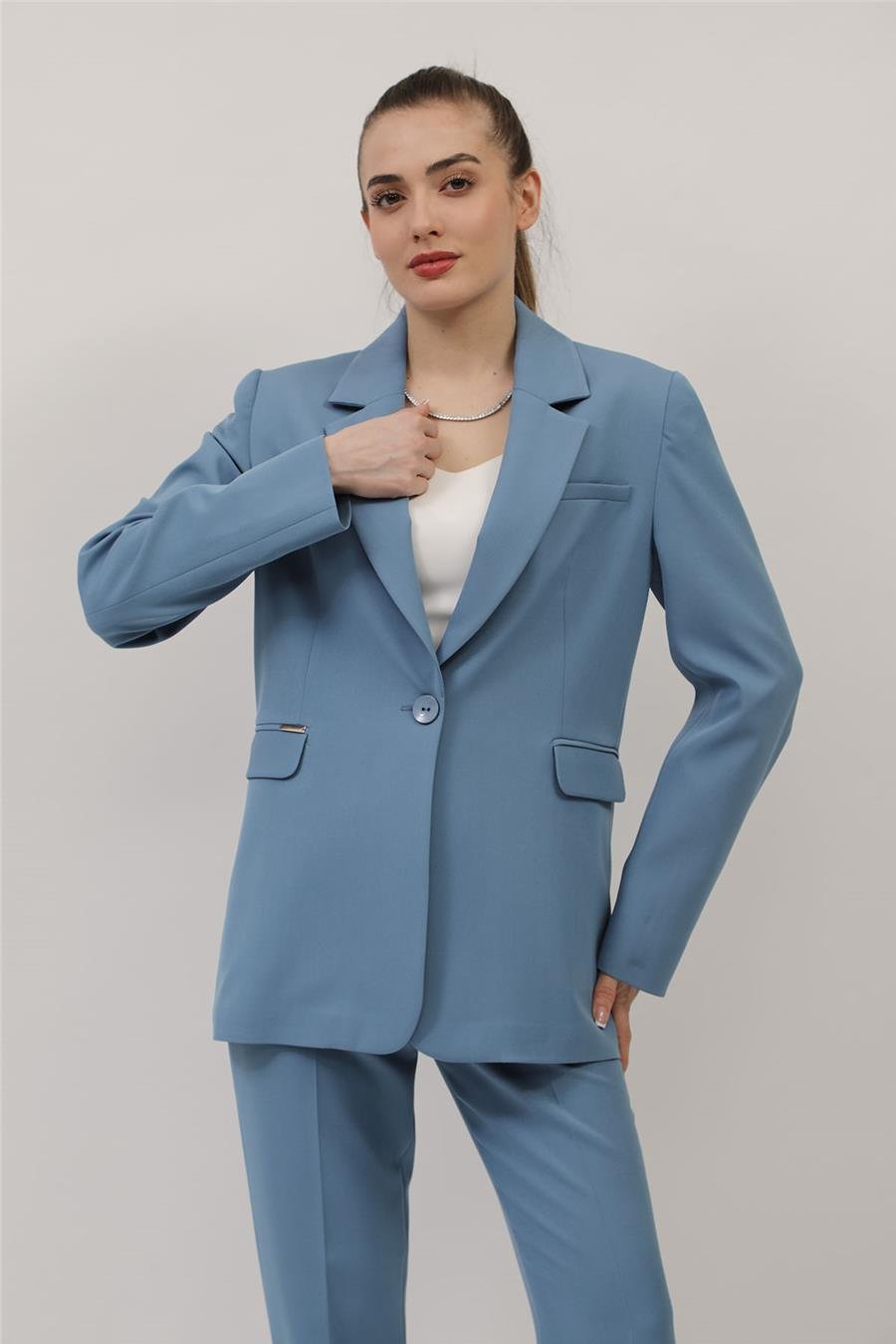 Oversize Tek Düğme Klasik Kadın Ceket-Deniz Önder Özsoy 1197100 Orta Boy Ceket
