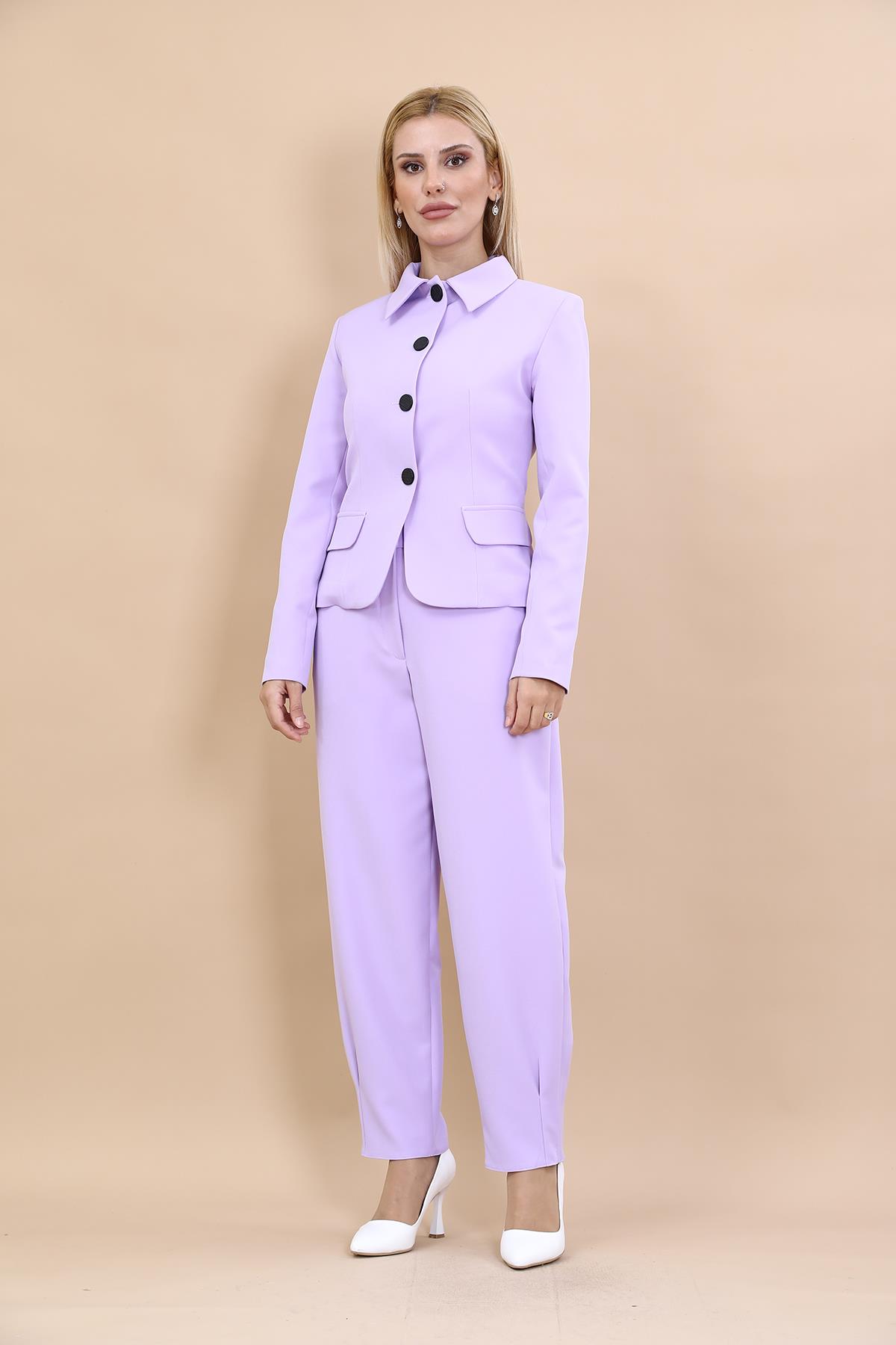 Peplum Ceket & Pile Paçalı Pantolon Takım-Menekşe Önder Özsoy 1054532 Peplum Ceket & Pile Paçalı Pantolon Takım