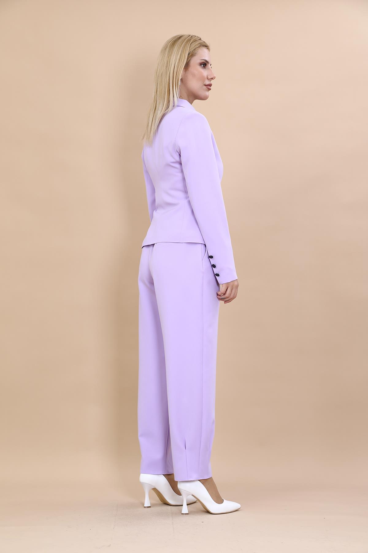 Peplum Ceket & Pile Paçalı Pantolon Takım-Menekşe Önder Özsoy 1054532 Peplum Ceket & Pile Paçalı Pantolon Takım