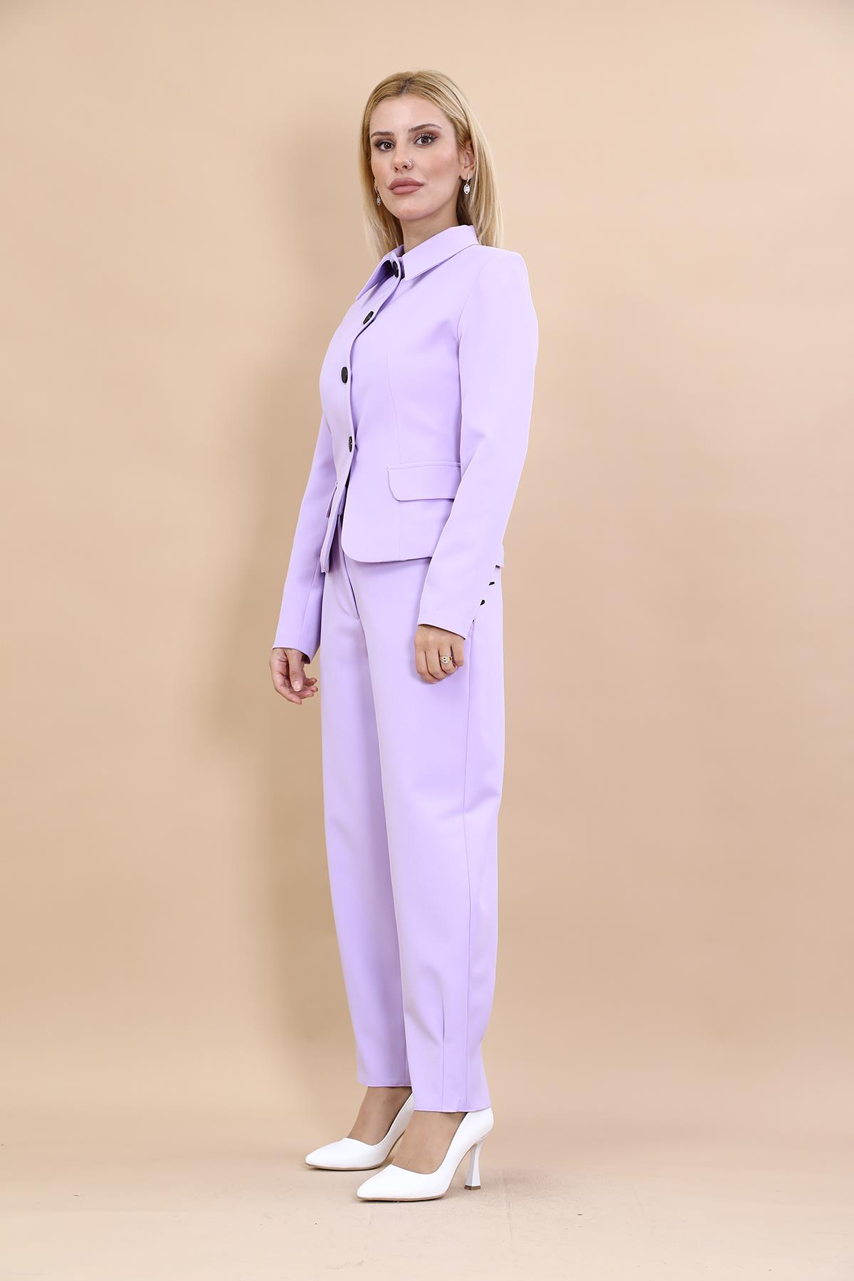 Peplum Ceket & Pile Paçalı Pantolon Takım-Menekşe Önder Özsoy 1054532 Peplum Ceket & Pile Paçalı Pantolon Takım