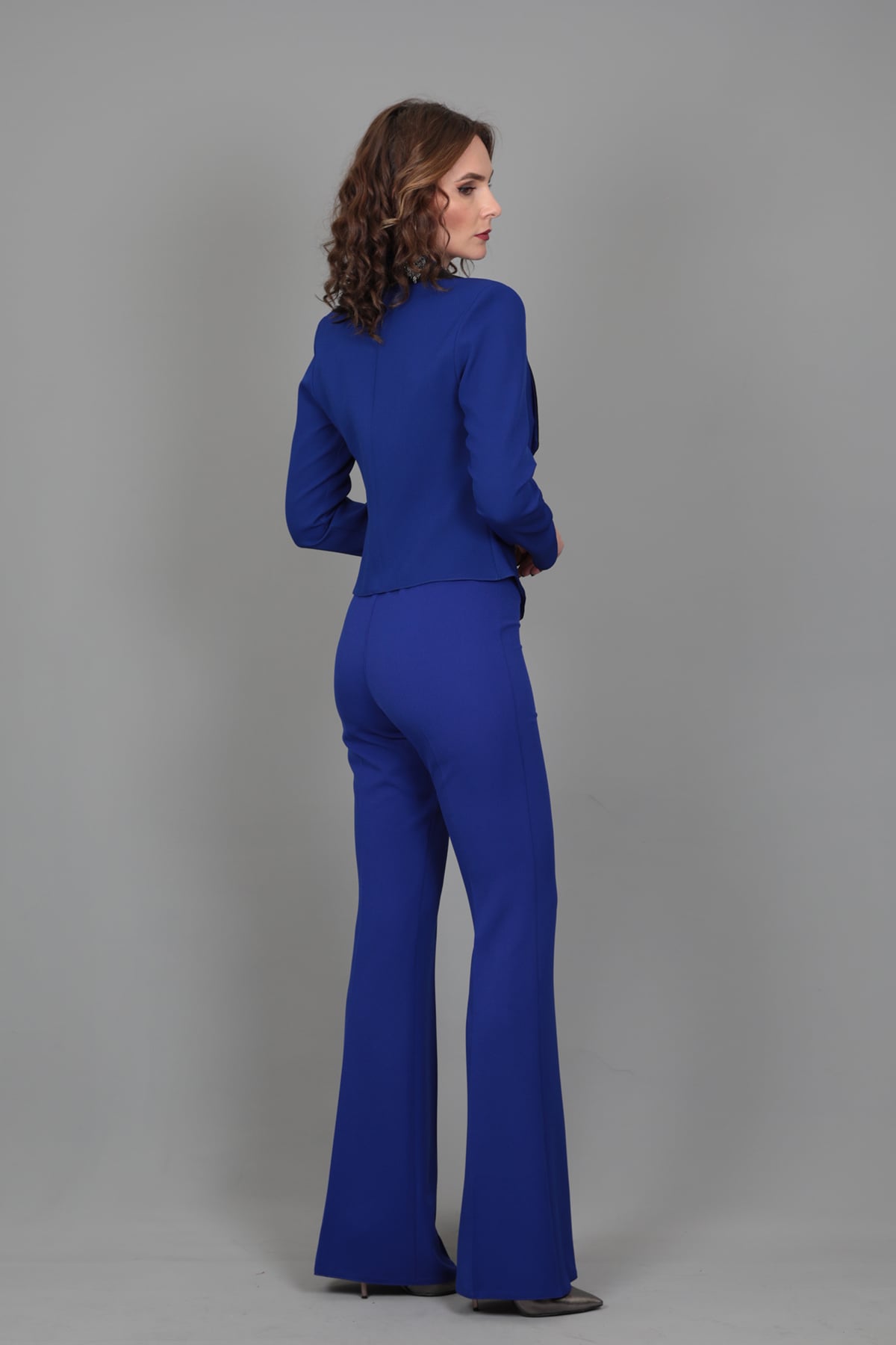 Şeritli Mini Ceket & İspanyol  Paça Pantolon Takım-Saks Önder Özsoy 1030530 Şeritli Mini Ceket & İspanyol Paça Pantolon Takım