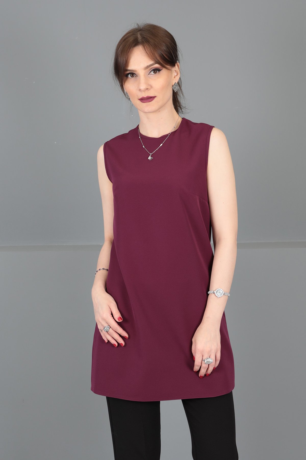 Sıfır Kol İçlik - Mürdüm Önder Özsoy 3001100 Tunik