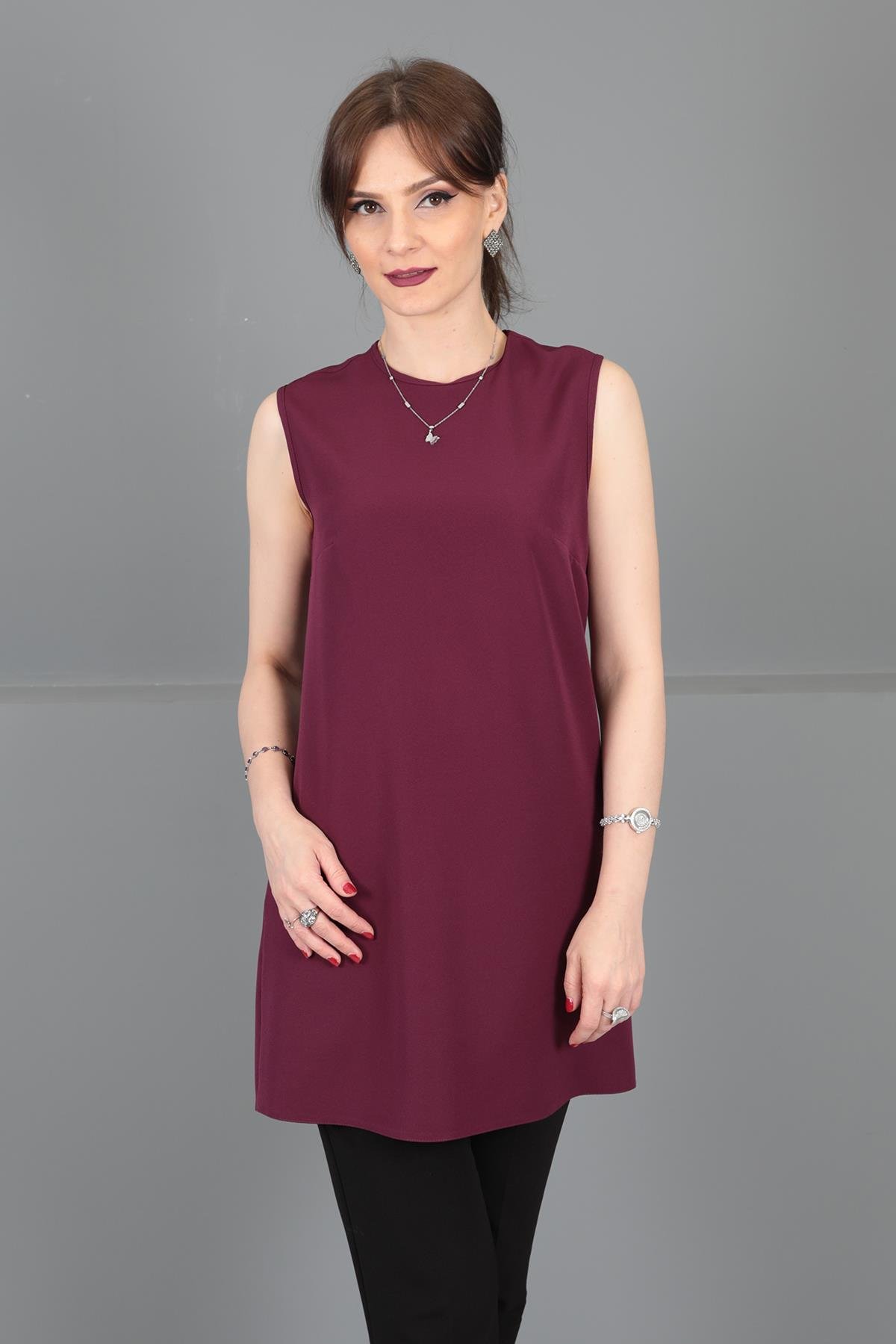 Sıfır Kol İçlik - Mürdüm Önder Özsoy 3001100 Tunik