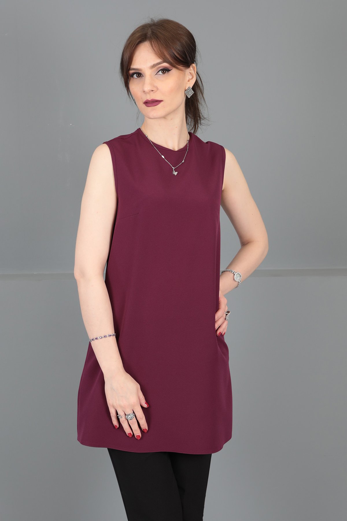 Sıfır Kol İçlik - Mürdüm Önder Özsoy 3001100 Tunik