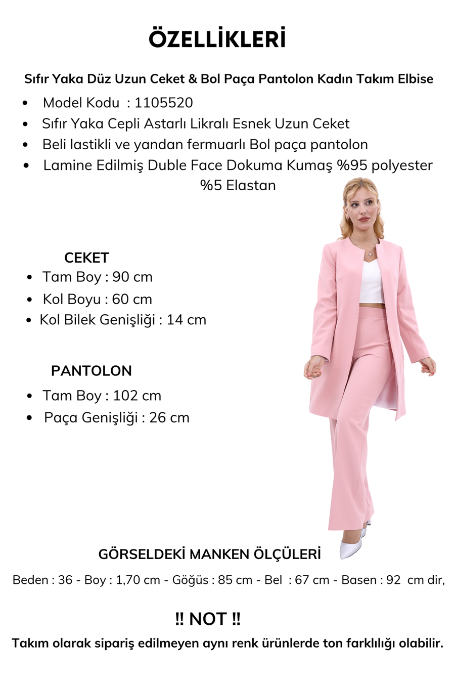 Sıfır Yaka Düz Uzun Ceket & Bol Paça Pantolon Tesettür Kadın Takım Elbise-Lacivert Önder Özsoy 1105520 Pantolon Ceket Takım