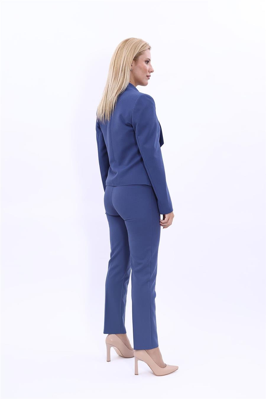 Tek Düğmeli Klasik Modern Ceket & Dar Paça Pantolon Kadın Takım Elbise -İndigo Önder Özsoy 1132510 Pantolon Ceket Takım