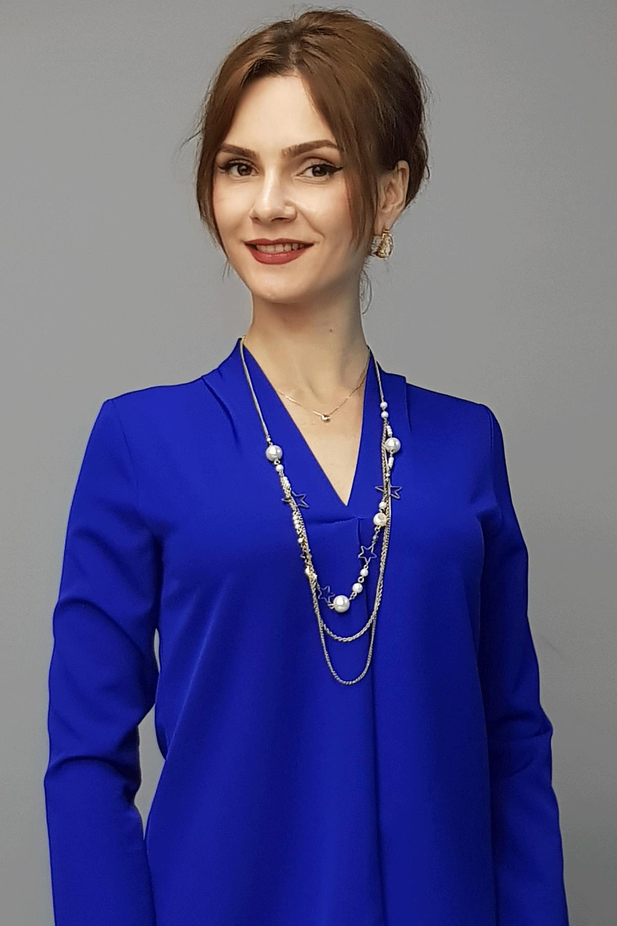 V Yaka Omuz Pileli Uzun Kol Bluz-Saks Önder Özsoy 3502100 V Yaka Omuz Pileli Uzun Kol Bluz