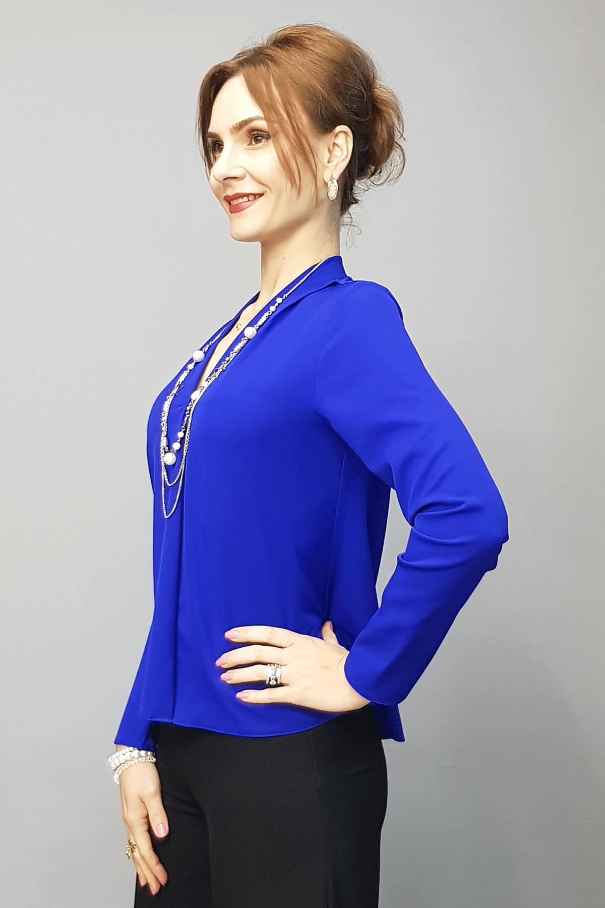 V Yaka Omuz Pileli Uzun Kol Bluz-Saks Önder Özsoy 3502100 V Yaka Omuz Pileli Uzun Kol Bluz