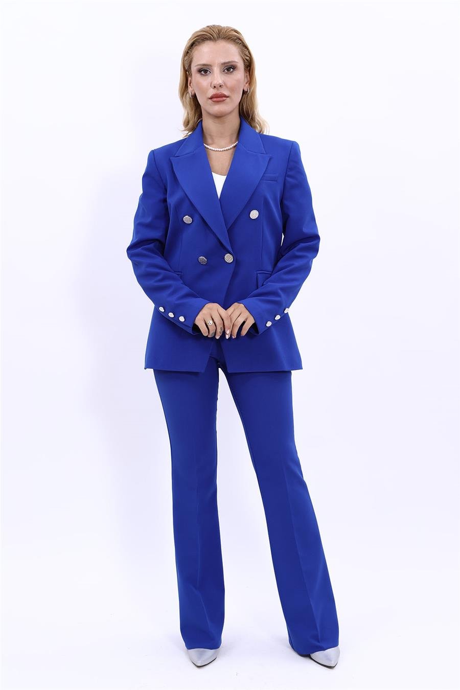 Yakalı Kruvaze Modern ceket & İspanyol Paça Pantolon Kadın Takım Elbise  -Saks Önder Özsoy 1147530 Pantolon Ceket Takım