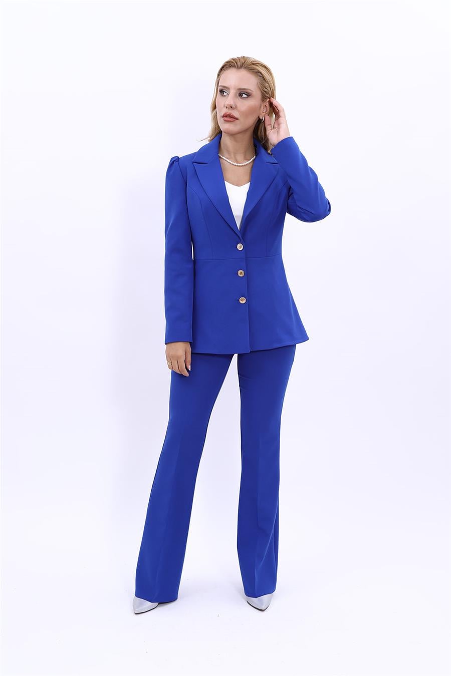 Yakalı Model Ceket  & İspanyol Paça Pantolon Kadın Takım Elbise -Saks Önder Özsoy 1163530 Pantolon Ceket Takım