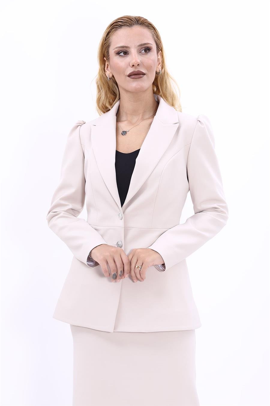 Yakalı Model Kadın Ceket -Bej Önder Özsoy 1163100 Ara Boy Ceket