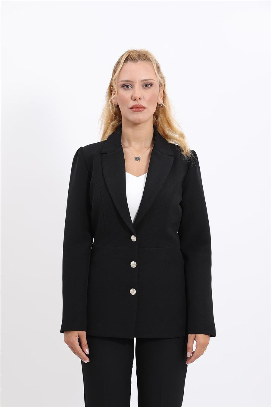 Yakalı Model Kadın Ceket -Siyah Önder Özsoy 1163100 Ara Boy Ceket