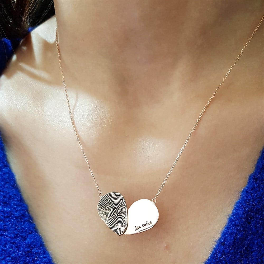 AÇILIP KAPANABİLEN TASARIM PARMAK İZİ İSİM GÜMÜŞ KOLYE