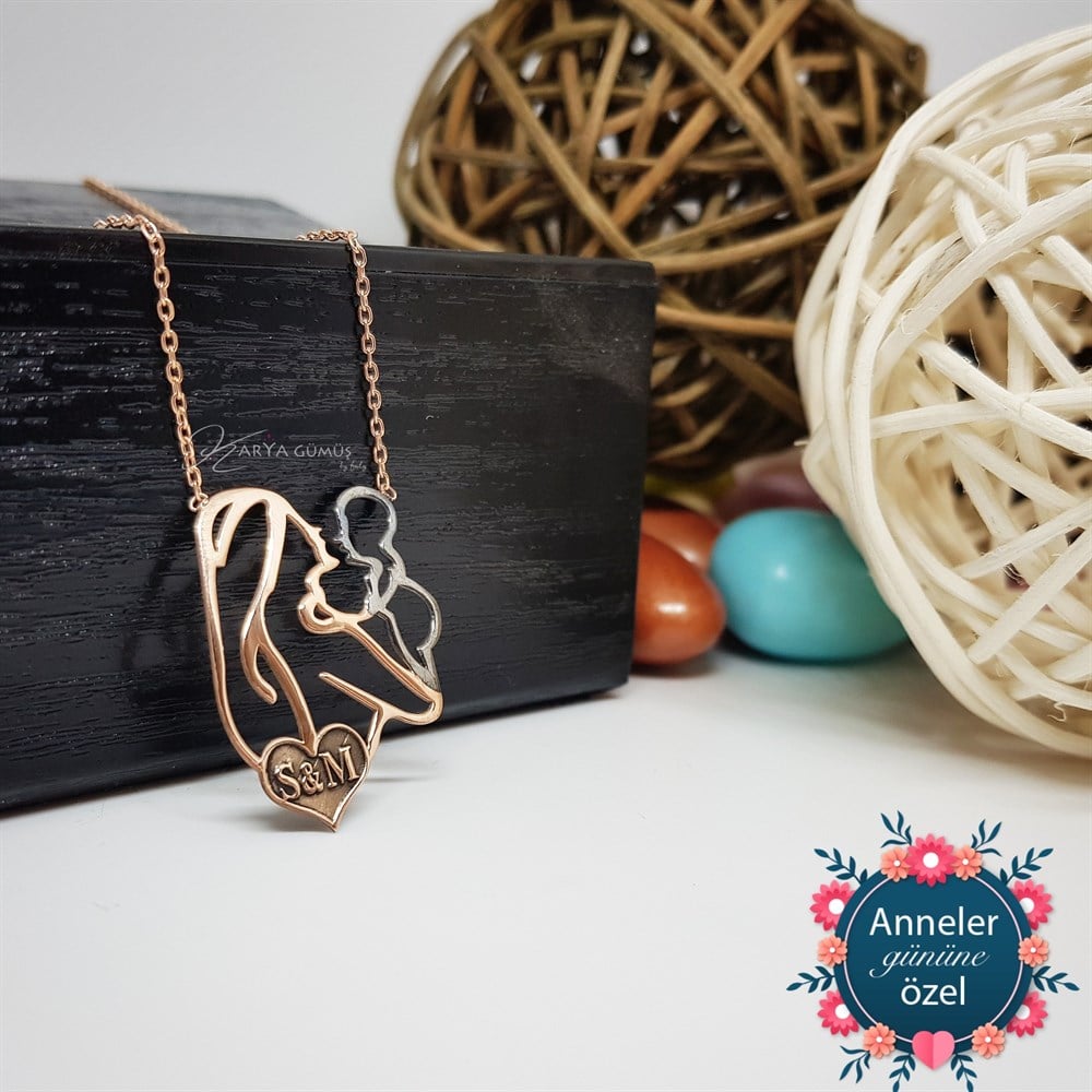Anne Çocuk Kalp Harfli Gümüş Kolye