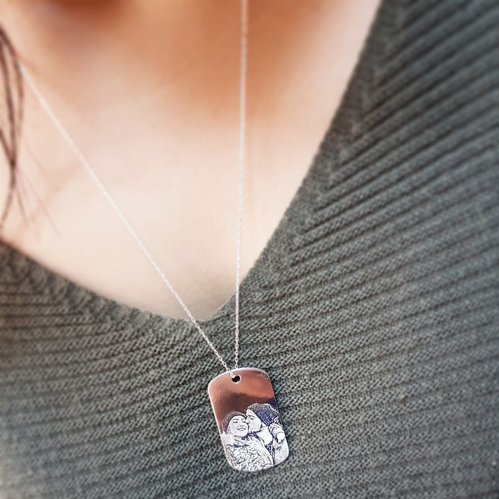 ASKER KÜNYESİ RESİM BASKILI GÜMÜŞ KOLYE