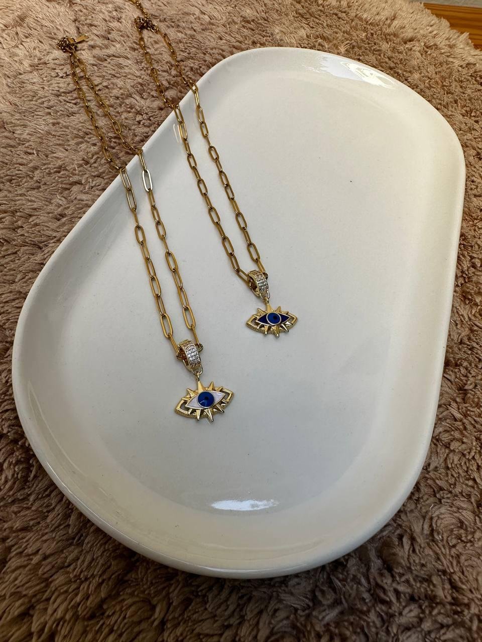 Ataç Zincir Zirkon Taş Detay Göz Nazar Boncuğu Kolye