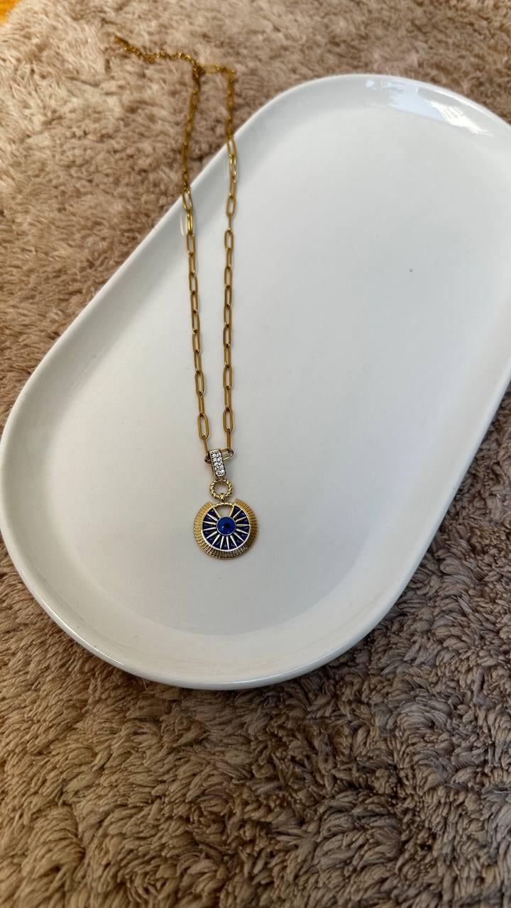 Ataç Zincirli Zirkon Taş Detay Mavi Mineli Nazar Boncuğu Kolye