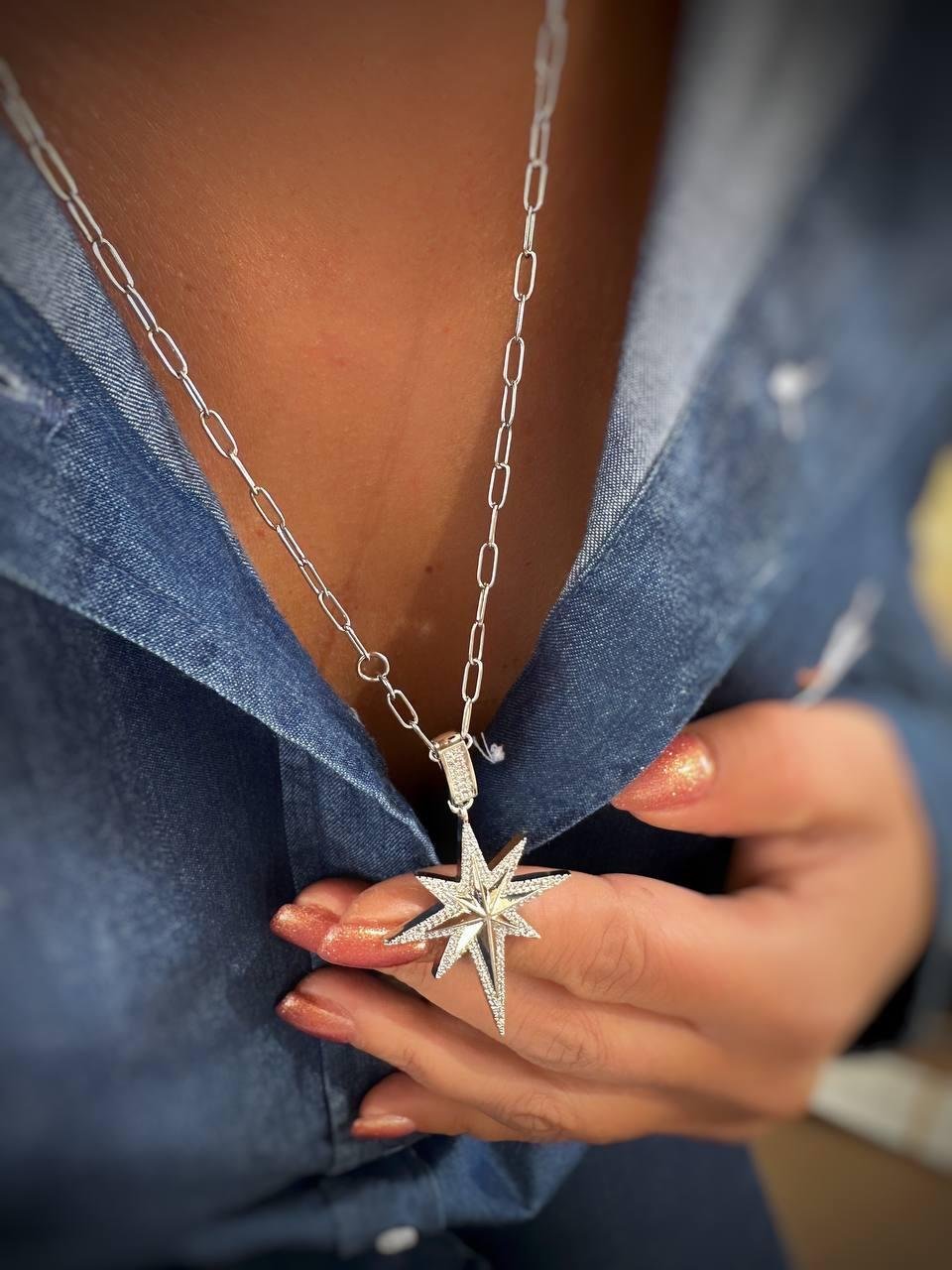 Ataç Zincirli Zirkon Taşlı Asimetrik Kuzey Yıldızı Çelik Kolye