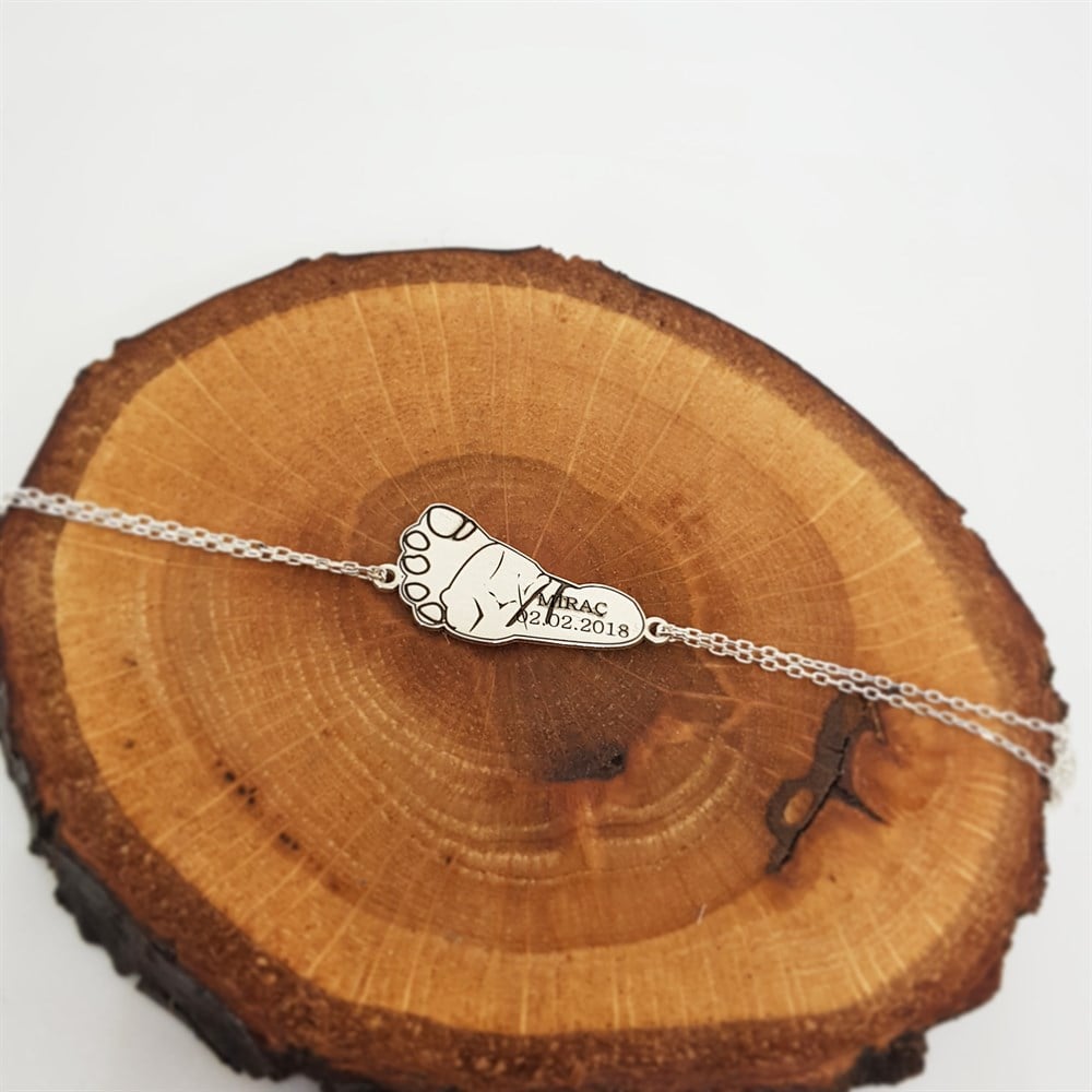 AYAK İZİ İSİM TARİH GÜMÜŞ BİLEKLİK