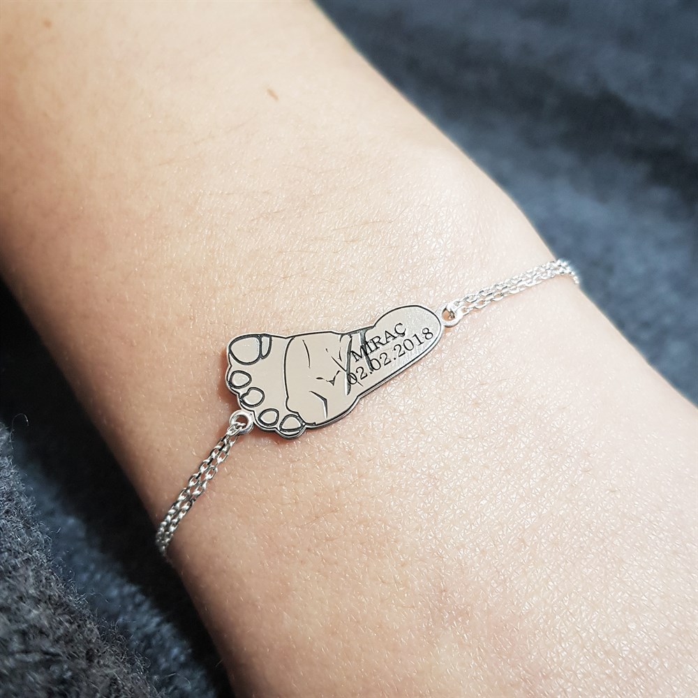 AYAK İZİ İSİM TARİH GÜMÜŞ BİLEKLİK