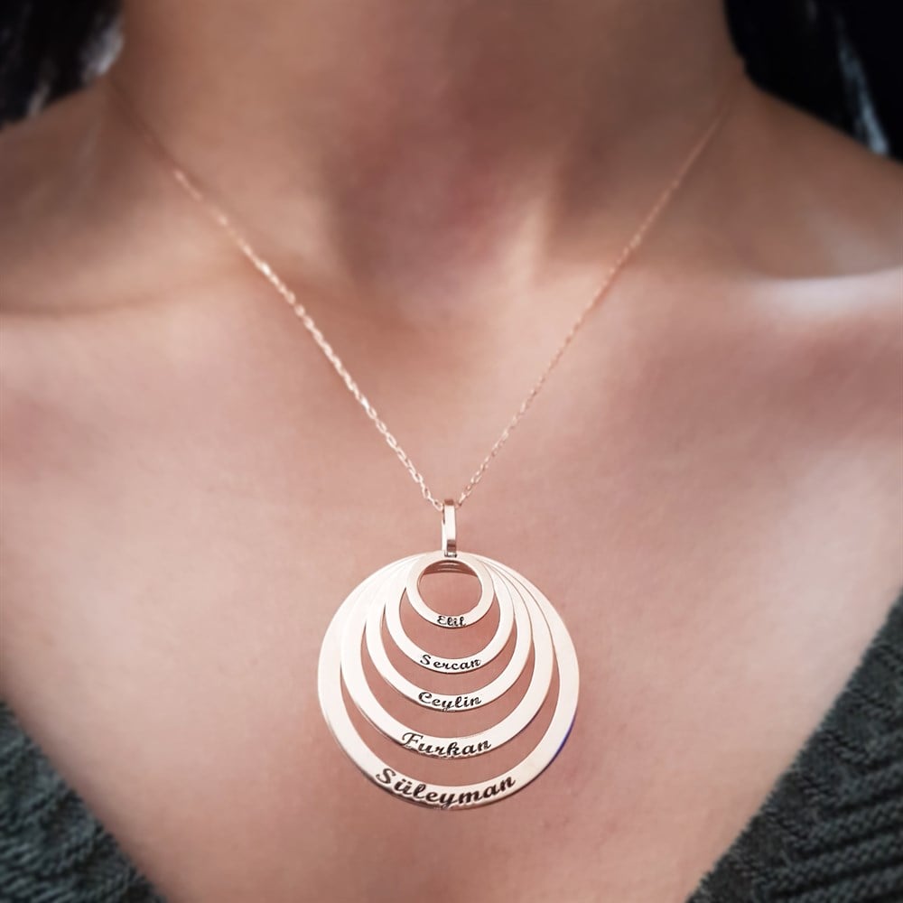 BEŞLİ HALKA İSİM GÜMÜŞ KOLYE